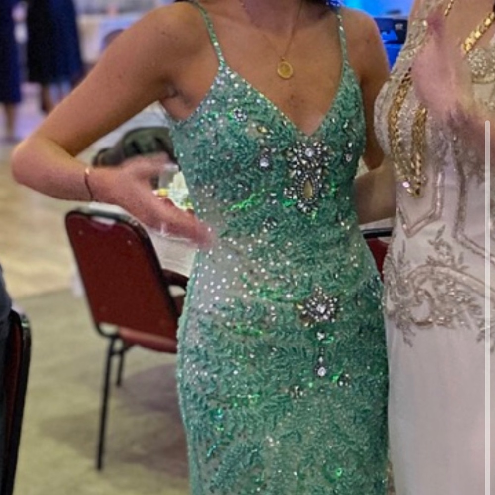 Size 2 - Long Green Beaded and Sequin Gown